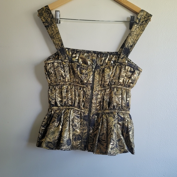 Eva Franco, Floral Metallic Top, Gold/Midnight Blue, Size 2 - Picture 2 of 4